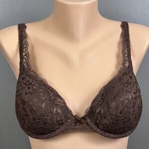 Vintage Vassarette Push Up Bra Size 34B 75-320 Lace Soft Padded Underwire Brown